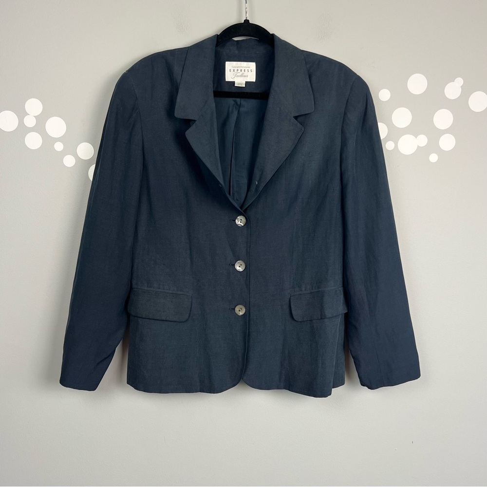 Express Tailleur Silk Linen Blazer Jacket Navy Size 13/14